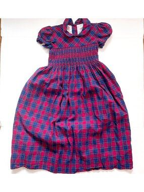 Strasburg Red Plaid Smocked Dress, Size 10